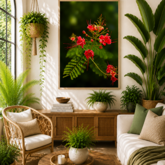 Classic Frame Red Peacock Flower